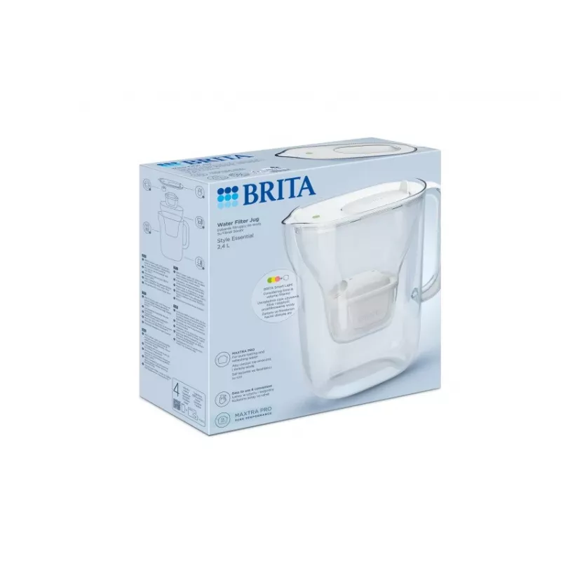 BRITA Style Essential vandens filtro ąsotis — baltas, 1,4 L filtruoto vandens, 2,4 L talpa