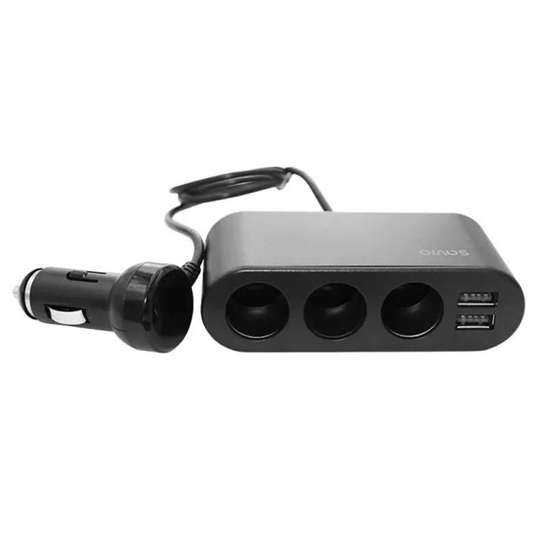 Automobilinis USB įkroviklis SAVIO SA-024 – universalus mobiliųjų įrenginių įkroviklis, įėjimas 12–24 V, išėjimas 5 V, juodos spalvos, cigarečių degiklio lizdui