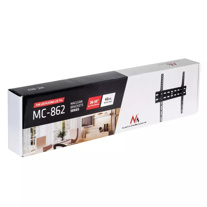 MACLEAN BRACKETS MC-862 Originalus itin tvirtas reguliuojamas TV laikiklis 26-55 col. 40 kg universalus juodas max Vesa 400x400