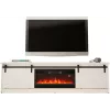 Spintelė TV su elektriniu židiniu Cama Meble GRANERO modelis RTV GRANERO + KOM B/B, 200x56,7x35 cm, balta/blizganti balta, 2 durys, 2 lentynos, MDF/medžio drožlių plokštė