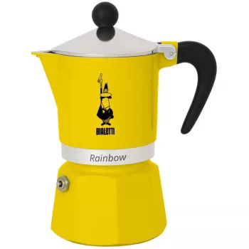 Bialetti Rainbow kavinukas juodai/geltonas – aliumininė mokos kavinukė viryklei, 1 vnt.