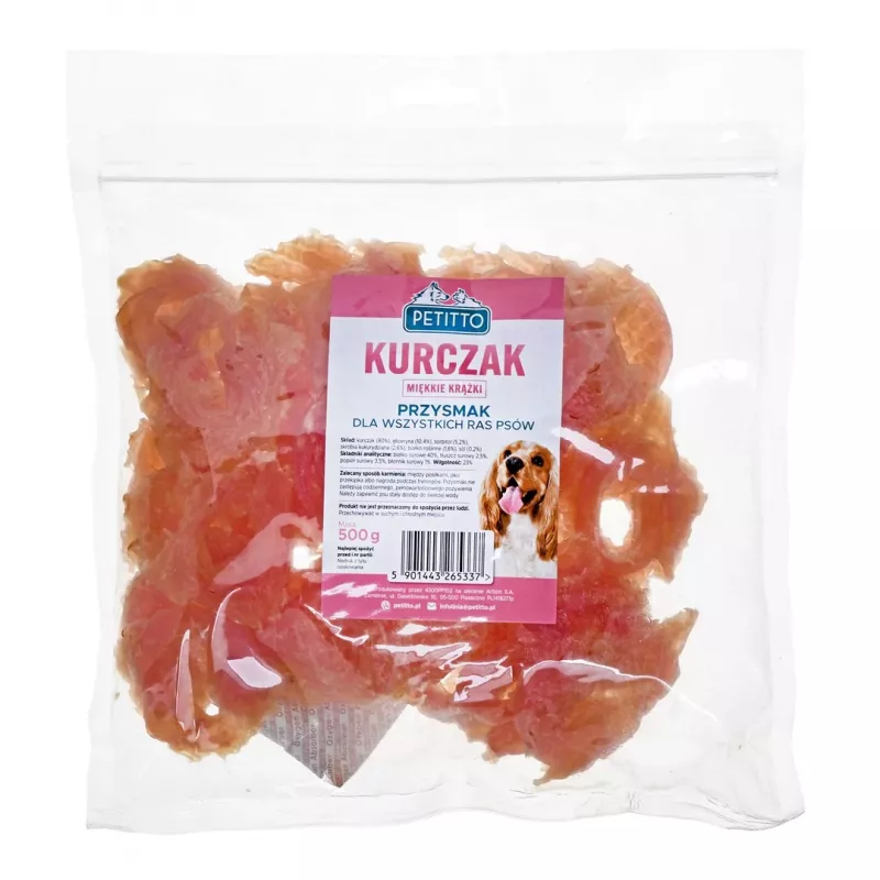 PETITTO Soft vištienos žiedai šunims 500 g – minkštas užkandis, be grūdų, 40% baltymų