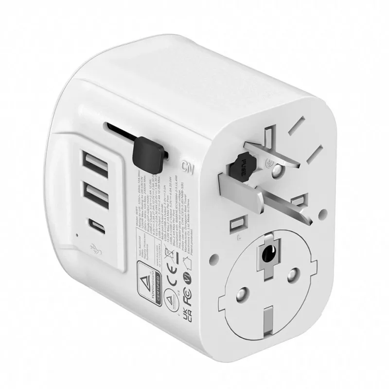 Kelioninis adapteris GEMBIRD TPA-EU2A1C15-01-W — 15W, kištukas E tipas, 2× USB-A + 1× USB-C, 100–250V