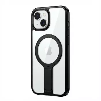 Apsauginis dėklas GUAN Apple iPhone 16 su 10H grūdintu stiklu ir kojeliu, permatomas/juodas