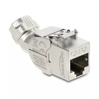 DELOCK Keystone modulis RJ45 kištukas į LSA Cat.6A beįrankis 45° kampu ekranuotas su metaliniu fiksatoriumi