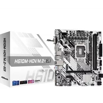 Motininė plokštė ASRock H610M-HDV/M.2+ D5 — Intel H610, LGA 1700, microATX, 2× DDR5 DIMM, M.2, HDMI 2.1, DP 1.4