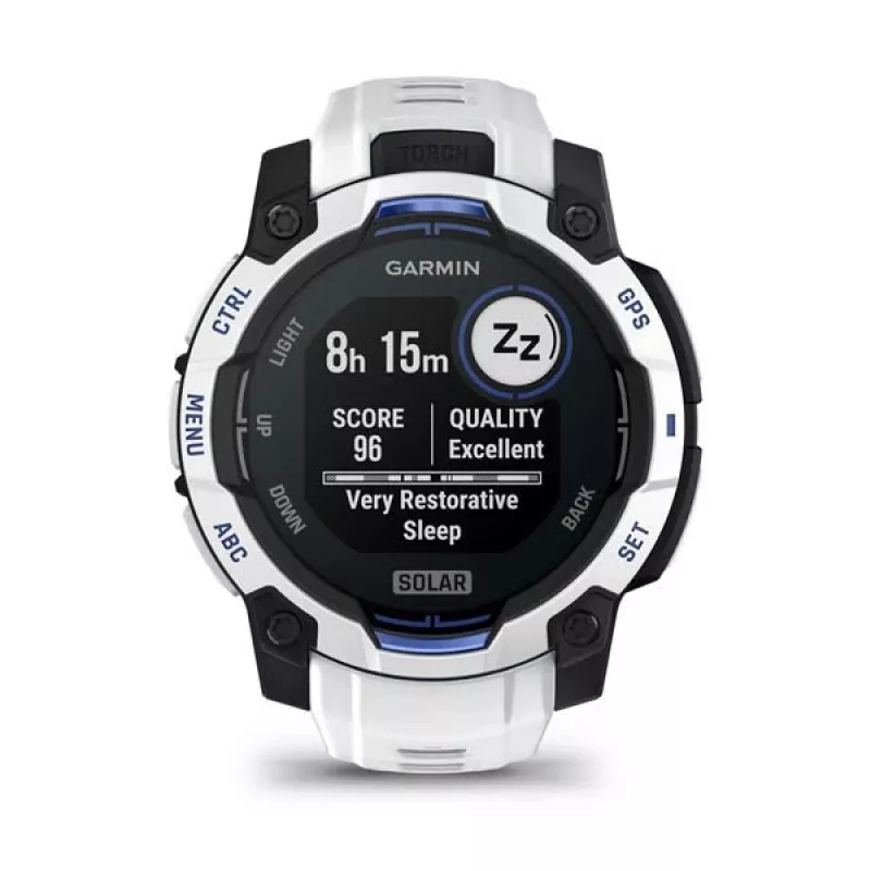 Išmanusis laikrodis GARMIN Instinct 2 45 mm, MIP 0,9 colio (176×176), GPS, Solar, Silikoninis dirželis Mėlyna/Balta