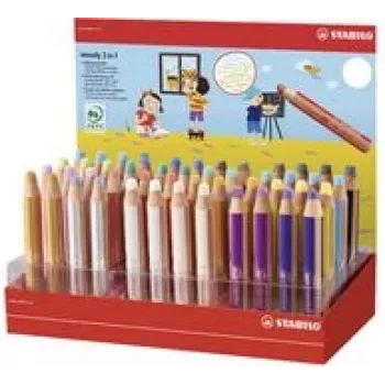 Spalvota pieštukinė lazdelė Stabilo Multitalentstift woody 7,60 cm (3) – 48 spalvų apvalus stovas, daugiafunkcė: spalvotas pieštukas, akvarelė, vaškinė kreidelė