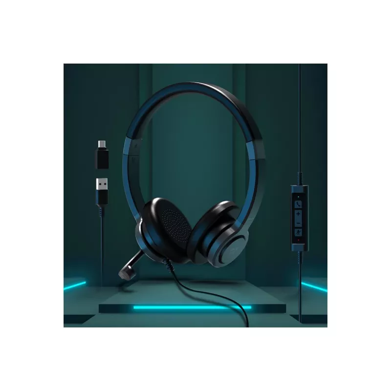 PORT CONNECT | Stereo USB ausinės PRO ON'R 300 | Laidinės | Ant ausų | Triukšmo slopinimas | Juodos