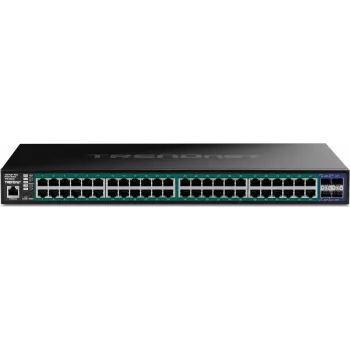 TRENDnet TPE-3524S – tinklo jungiklis, 52 prievadai, Web, L2+, Smart, 48 x 10/100/1000 (PoE+) + 4 x 10 Gigabit SFP+, stalinis / montuojamas į stovą, PoE+ (410 W), atitinka TAA reikalavimus (TPE-3524S)