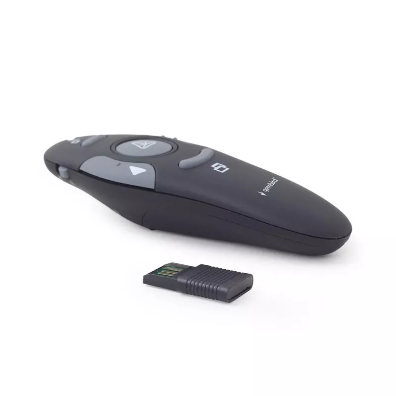GEMBIRD belaidis IR pristatymo nuotolinio valdymo pultelis WP-L-11, 4 mygtukai, 2,4 GHz RF USB imtuvas, juodas, AAA baterija
