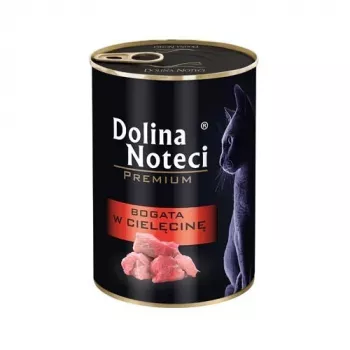 Šlapias kačių ėdalas Dolina Noteci 400 g skardinė – veršienos receptūra, suaugusioms katėms, 80% drėgmės