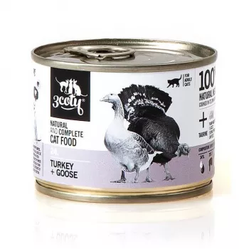 Šlapias kačių ėdalas 3coty Kalakutiena ir Žąsiena 180 g maišelis — suaugusioms katėms, pilnavertis pašaras