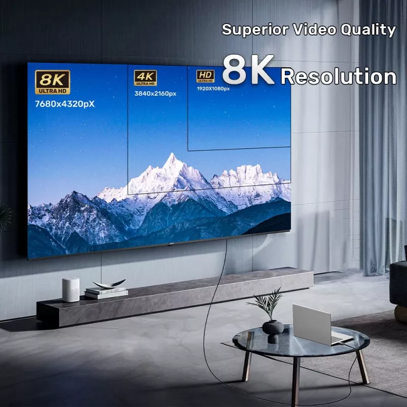 HDMI kabelis Unitek C11085GY01-15M — HDMI Type A į A, 30 m, HDMI 2.1, 8K@60Hz, 4K@144Hz, paauksuoti kontaktai, juodas