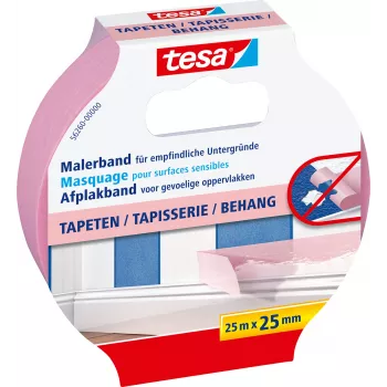 Tesa Maskavimo juosta tapetams, 25 m x 25 mm, rožinė