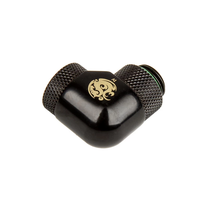 Adapteris 90° BitsPower BP-MB90R2LD G1/4 colio vyras į G1/4 colio moterį, 2x sukamos jungtys