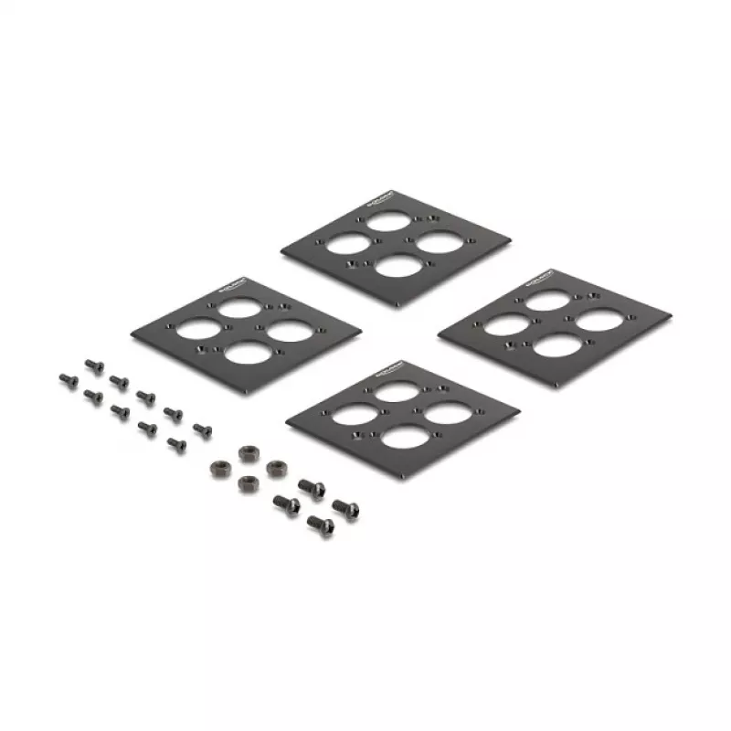 DeLOCK 88195 D tipo 19 colių skirstomasis skydas su 4 plokštėmis, 16 prievadų, 2U, juodas