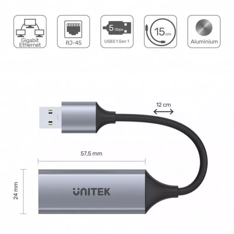 Tinklo sąsajos kortelė Unitek U1309A, pilka, 57,5×24×16 mm