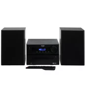 Mini Hi-Fi stereo sistema Adler AD 1917 – Bluetooth 5.3, CD/USB/MP3, 2×25 W RMS, FM imtuvas, 4 juostų ekvalaizeris, AUX, juoda