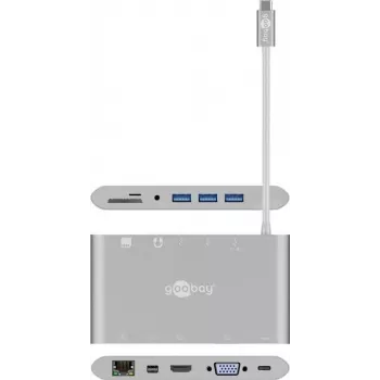 Goobay USB-C™ Multiport adapteris - Viskas viename - Aliuminis - Sidabrinis (62113)