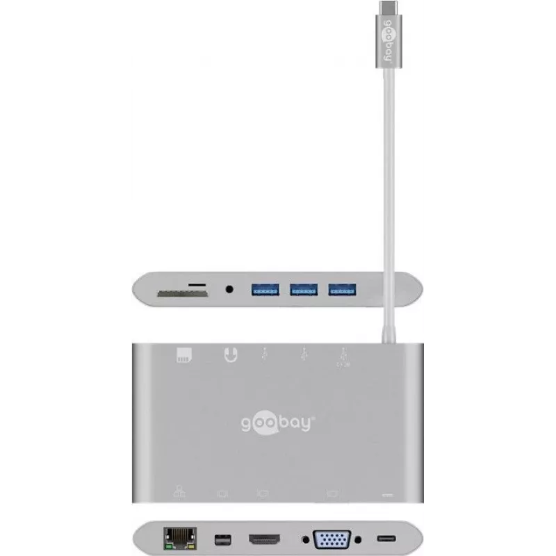 Goobay USB-C™ Multiport adapteris - Viskas viename - Aliuminis - Sidabrinis (62113)