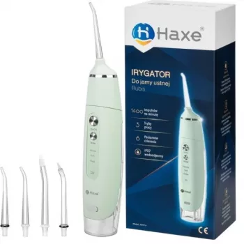 Belaidis dantų irigatorius Haxe RUBIS HX 716 – 3 režimai, 0,165 L talpa, 4 antgaliai, žalias