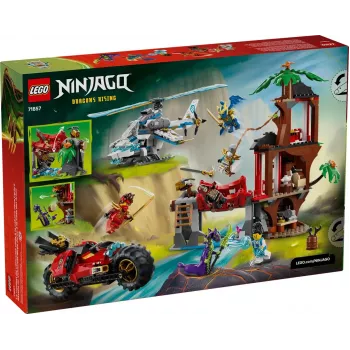 LEGO NINJAGO 71857 Ninja Vehicle Tree House Battle – Namelis medyje su sraigtasparniu ir motociklu