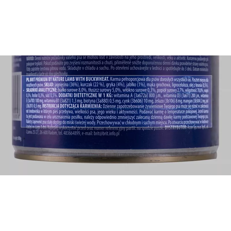 Šlapias šunų ėdalas Brit Premium by Nature Aviena su grikiais 800 g, be grūdų, suaugusiems šunims, skardinė