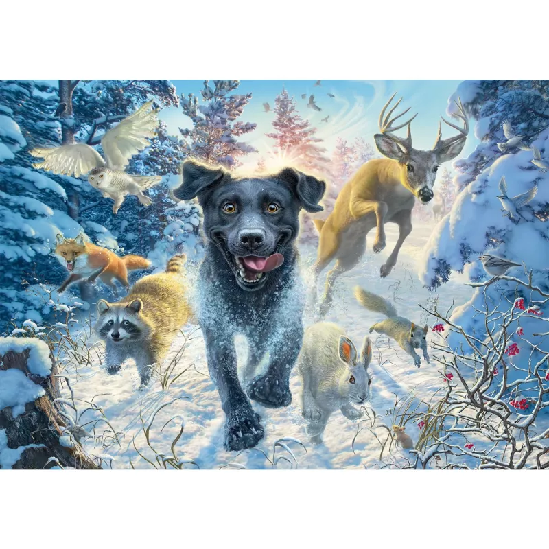 Mark Fredrickson: dog love - juodasis labradoras sniege, Dėlionė 1000 dalių