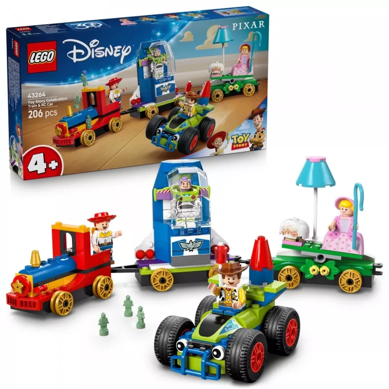 LEGO Disney Toy Story šventinis traukinys ir RC automobilis 43264 – 206 dalių, 4 minifigūrėlės, 4+ metai