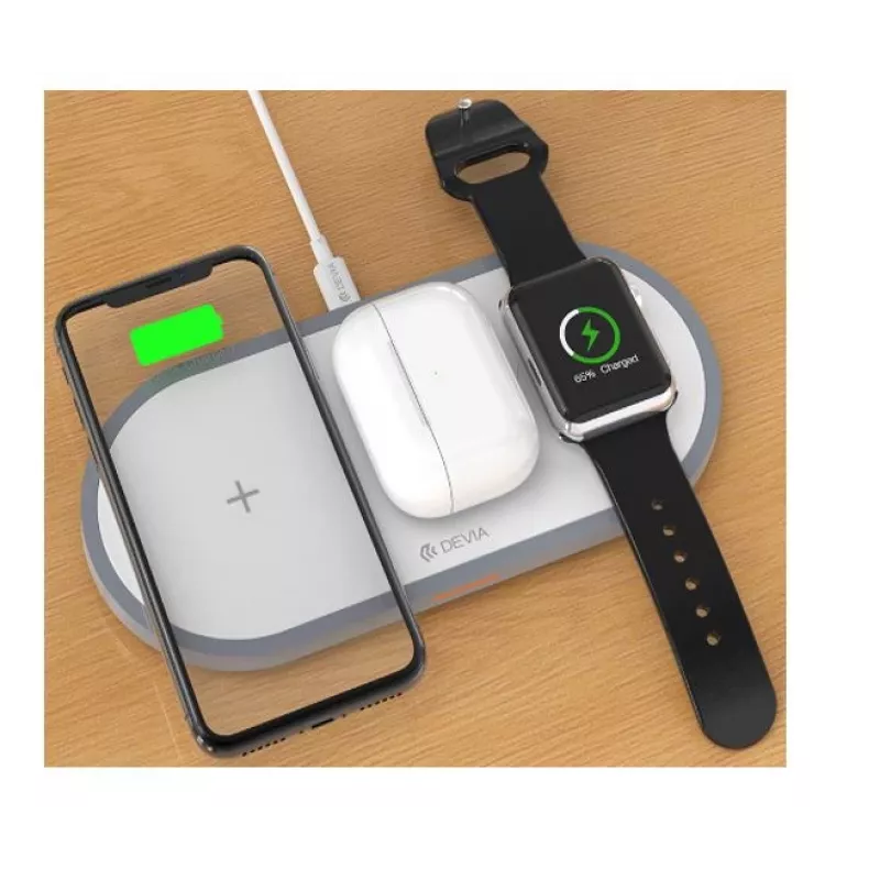 3-in-1 belaidis įkroviklis Devia V4 10W – išmaniesiems telefonams, Apple Watch, ausinėms