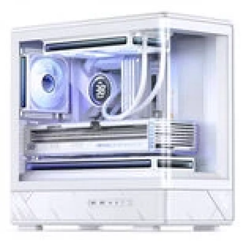 Jonsbo D200 baltas mATX vidutinis bokštinis korpusas su grūdintu stiklu ir Mini Temp ekranu