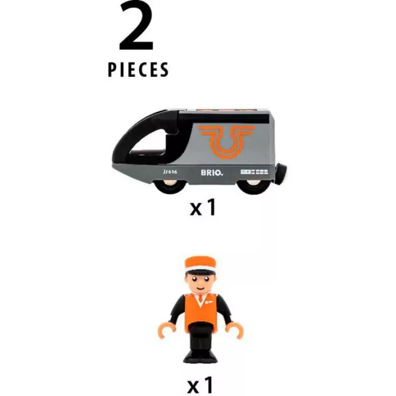 BRIO keleivinis traukinys 63604700 oranžinis-juodas, medinis žaislinis traukinukas, suderinamas su BRIO bėgiais