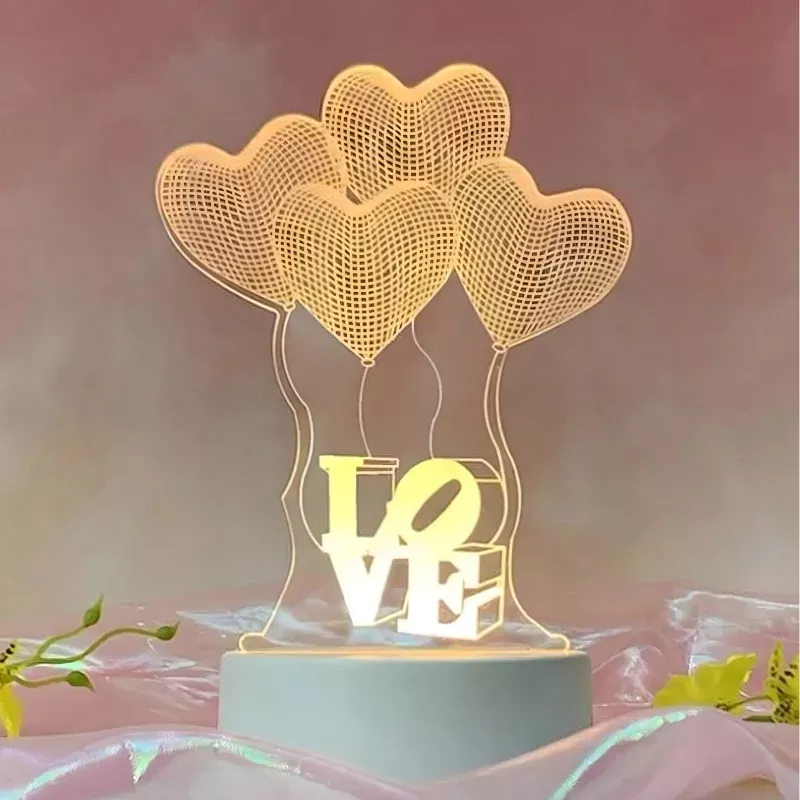 Nakties šviestuvas Extralink HOME 3D optinė iliuzija Keturios širdys USB lovos lempa
