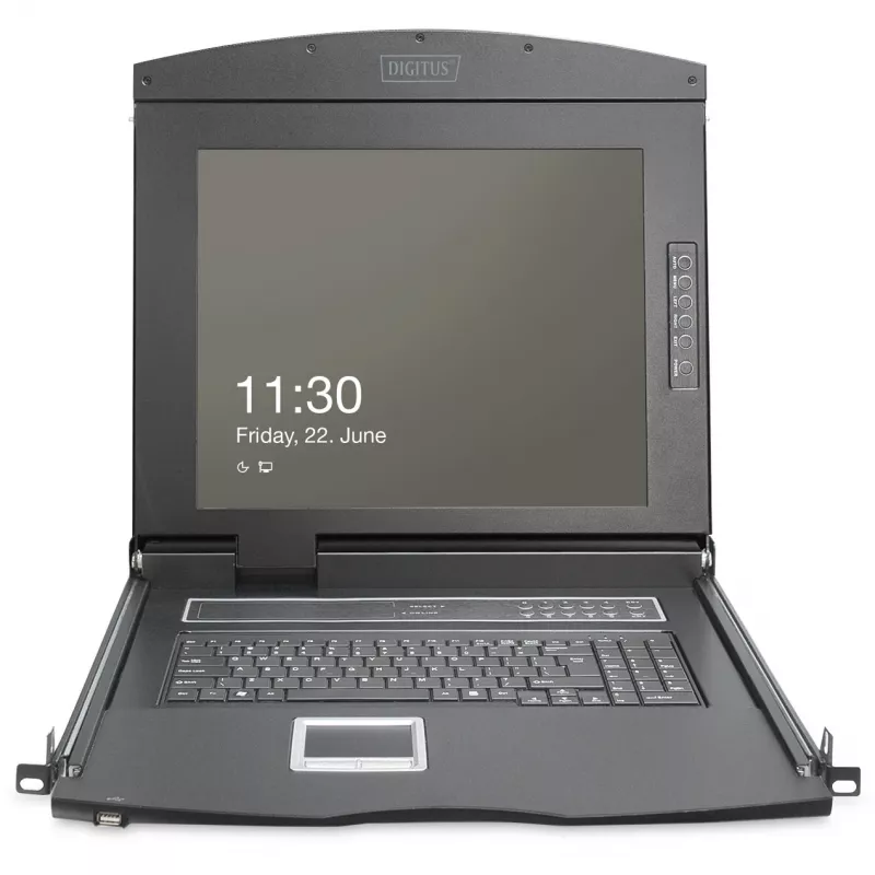 Digitus 19 colių HD LCD KVM konsolė su 16 prievadų HDMI jungikliu ir Šveicariška klaviatūra