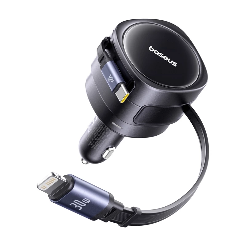 Automobilinis įkroviklis Baseus Enjoyment Max 60W su USB‑C ir Lightning laidais, dviejų prievadų greitasis įkrovimas