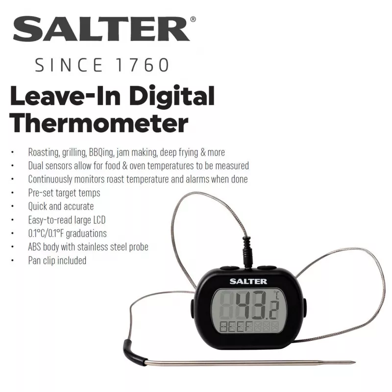 Termometras maistui Salter 515 BKCR, vandeniui atsparus, paliekamas gaminyje, skaitmeninis