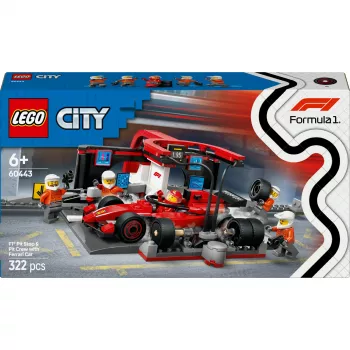 LEGO City F1 Pit Stop rinkinys 60443 – Ferrari F1 automobilis, 322 detalės, 5 minifigūrėlės, nuo 6 metų