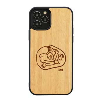 Dėklas iPhone 12 Pro Max iš medžio ir polikarbonato 'child fish' – man and wood