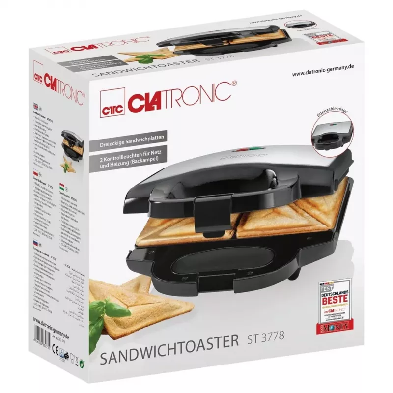 Clatronic ST 3778 sumuštinių kepimo aparatas 750 W Juodas, Nerūdijantis plienas