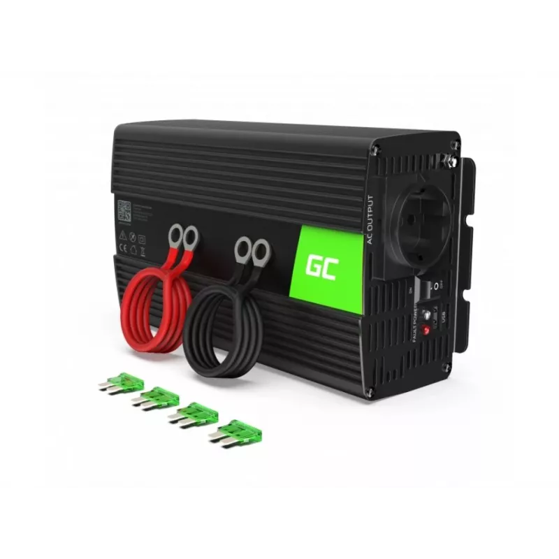 Green Cell INV09 automobilinis keitiklis 12V į 230V 1000W grynas sinusas juodas