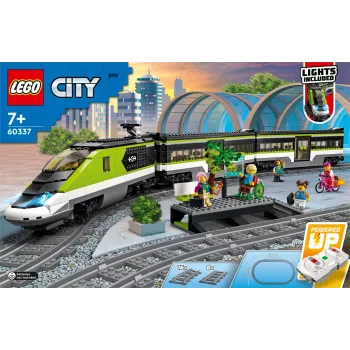 LEGO City 60337 Express keleivinis traukinys su nuotolinio valdymo pultu, žaislas vaikams, berniukams ir mergaitėms, su veikiančiais priekiniais žibintais, 2 vagonais ir 24 bėgių dalimis