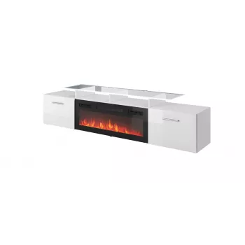 Spintelė televizoriui Cama Meble ROVA su elektriniu židiniu 190x37x48 cm balta/blizganti balta