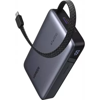Powerbank UGREEN PB550 20 000 mAh 67W PD su 1×USB-A, 1×USB-C ir įmontuotu USB-C laidu, išmaniuoju ekranu (55996B)