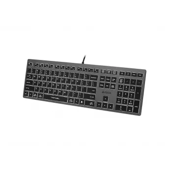 Laidinė klaviatūra A4Tech FX60H USB QWERTY – pilno dydžio 100%, baltas foninis apšvietimas, pilka, USB stotelė