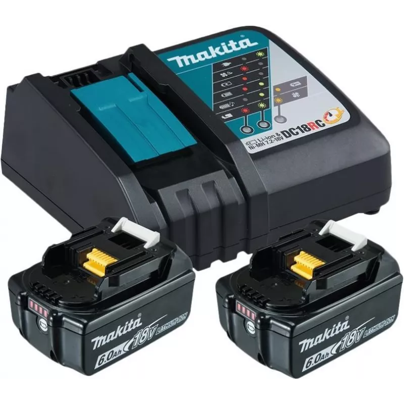 Makita DC18RC akumuliatoriaus įkroviklis + 2 akumuliatoriai - Li-Ion - 6 Ah - 108 Wh - 1 vieta įkrovimui (199480-6)