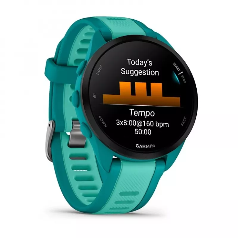Išmanusis laikrodis GARMIN Forerunner 165 Music — 43 mm polimerinis korpusas, 1,2 colio AMOLED, 4 GB, GPS/GLONASS/Galileo, 5 ATM