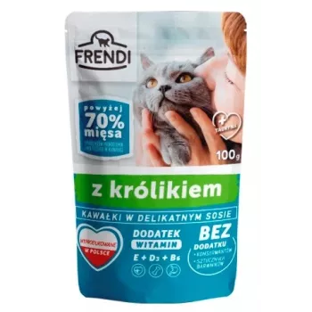 Šlapias kačių ėdalas Frendi gabaliukai padaže su triušiena – 100 g pakelis