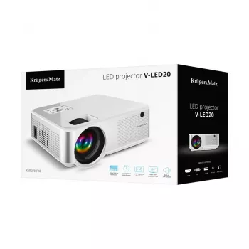 Projektorius standartinio fokusavimo kruger & matz V-LED20 FullHD 1080p 1920x1080, LED, 1.4:1 atstumo santykis, 15–150 colių ekranas, Bluetooth, 3W garsiakalbis