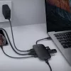 Dokavimo stotelė nešiojamam kompiuteriui AUKEY CB-C71 — 3x USB-C (USB 3.2 Gen1), HDMI, RJ-45, MicroSD, USB PD 100W, 0,15 m laidas, juoda